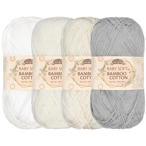 JubileeYarn Baby Weiches Bambus-Baumwollgarn – 50 g/Knäuel – Weißtöne – 4 Knäuel JubileeYarn Baby Weiches Bambus-Baumwollgarn – 50 g/Knäuel – Weißtöne – 4 Knäuel von BambooMN
