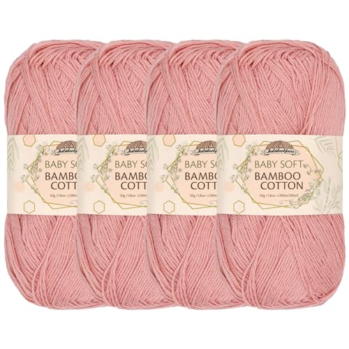 JubileeYarn Babyweiches Bambus-Baumwollgarn, 50 g/Knäuel, Dreamy Blush, 4 Knäuel von BambooMN