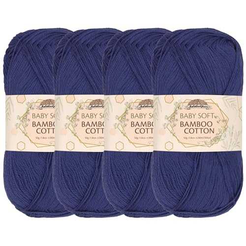 JubileeYarn Babyweiches Bambus-Baumwollgarn, 50 g/Knäuel, kaltes Nachtblau, 4 Knäuel JubileeYarn Babyweiches Bambus-Baumwollgarn, 50 g/Knäuel, kaltes Nachtblau, 4 Knäuel von BambooMN