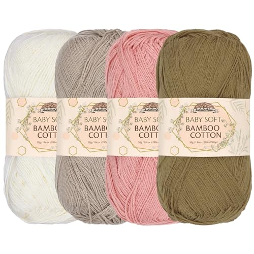 JubileeYarn Babyweiches Bambus-Baumwollgarn, 50 g/Knäuel, neutrale Farbtöne, 4 Knäuel von BambooMN