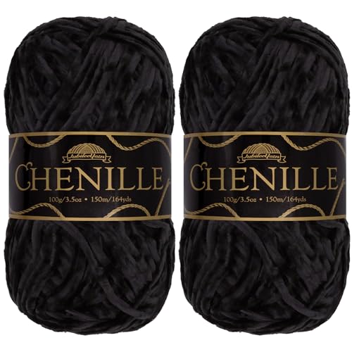 JubileeYarn Chenille-Garn, Kammgewicht, 100 g/Knäuel, 2 Knäuel, 199 Obsidian von BambooMN