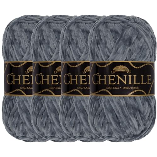 JubileeYarn Chenille-Garn, Kammgewicht, 100 g/Knäuel, 4 Knäuel, 114 Storm von BambooMN