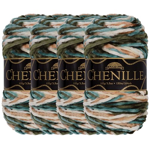 JubileeYarn Chenille-Garn, Kammgewicht, 100 g Knäuel, Arcadia, mehrfarbiger Samt, Häkel- und Strickgarn, 4 Knäuel von BambooMN