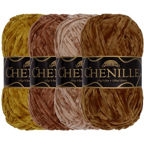 JubileeYarn Chenille-Garn, Kammgewicht, 100 g/Knäuel, Brauntöne, 4 Knäuel von BambooMN