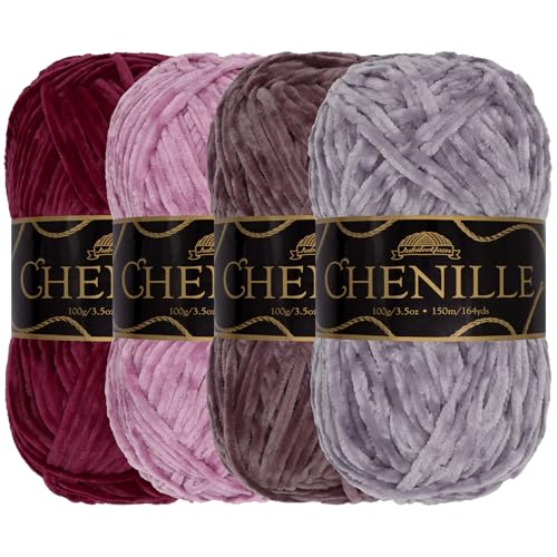 JubileeYarn Chenille-Garn, Kammgewicht, 100 g/Knäuel, Violetttöne, 4 Knäuel von BambooMN