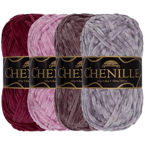 JubileeYarn Chenille-Garn, Kammgewicht, 100 g/Knäuel, Violetttöne, 4 Knäuel JubileeYarn Chenille-Garn, Kammgewicht, 100 g/Knäuel, Violetttöne, 4 Knäuel von BambooMN