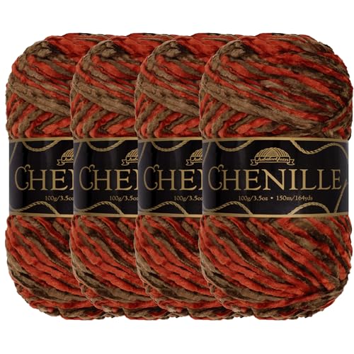 JubileeYarn Chenille-Garn, Kammgewicht, 100 g/Knäuel, Zerzura, 4 Knäuel von BambooMN