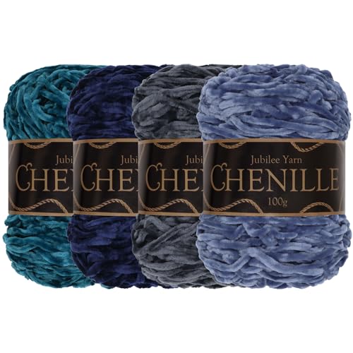 JubileeYarn Chenille-Garn, Kammgewicht, 100 g/Kuchen, Blautöne, 4 Kuchen von BambooMN