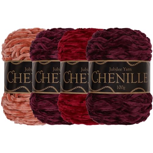 JubileeYarn Chenille-Garn, Kammgewicht, 100 g/Kuchen, Rottöne, 4 Kuchen von BambooMN