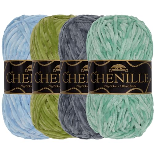 JubileeYarn Chenille-Garn, Kammgewicht, 100 g Knäuel, Blautöne, Samt, verschiedene Farben, Häkel- und Strickgarn, 4 Knäuel JubileeYarn Chenille-Garn, Kammgewicht, 100 g Knäuel, Blautöne, Samt, verschiedene Farben, Häkel- und Strickgarn, 4 Knäuel von BambooMN