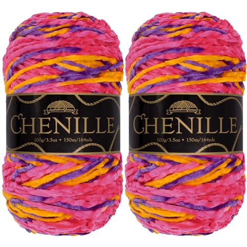 JubileeYarn Chenille-Garn, Kammgewicht, 100 g Knäuel, Agartha, mehrfarbiger Samt, Häkel- und Strickgarn, 2 Knäuel JubileeYarn Chenille-Garn, Kammgewicht, 100 g Knäuel, Agartha, mehrfarbiger Samt, Häkel- und Strickgarn, 2 Knäuel von BambooMN