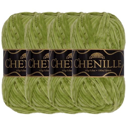 JubileeYarn Chenille-Garn – Kammgewicht – 100 g/Knäuel – Algen – 4 Knäuel von BambooMN