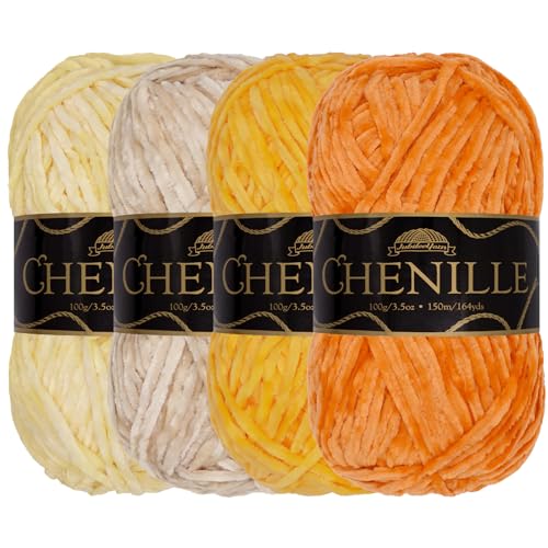 JubileeYarn Chenille-Garn – Kammgewicht – 100 g/Knäuel – Gelbtöne – 4 Knäuel JubileeYarn Chenille-Garn – Kammgewicht – 100 g/Knäuel – Gelbtöne – 4 Knäuel von BambooMN