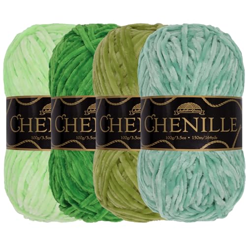 JubileeYarn Chenille-Garn – Kammgewicht – 100 g/Knäuel – Grüntöne – 4 Knäuel von BambooMN