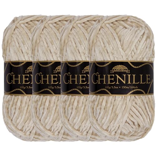 JubileeYarn Chenille-Garn – Kammgewicht – 100 g/Knäuel – Opal – 4 Knäuel von BambooMN