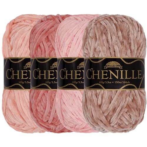 JubileeYarn Chenille-Garn – Kammgewicht – 100 g/Knäuel – Rosatöne – 4 Knäuel von BambooMN