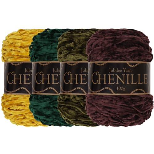 JubileeYarn Chenille-Garn – Kammgewicht – 100 g/Kuchen – Schattierungen von natürlichen Tönen – 4 Kuchen von BambooMN