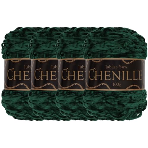 JubileeYarn Chenille-Garn – Kammgewicht – 100 g/Kuchen – Smaragd – 4 Kuchen von BambooMN