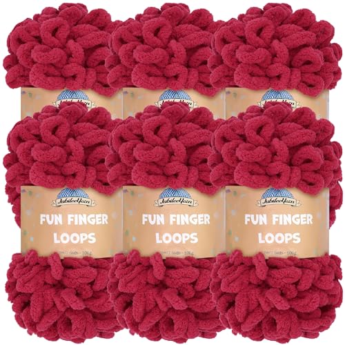 JubileeYarn Fun Finger Loops Garn – Polyester Jumbo Weight Loop Garn – 100 g/Knäuel – Sangre – 6 Knäuel von BambooMN