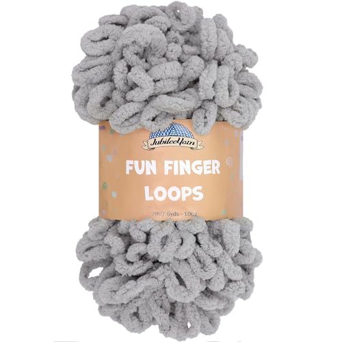 JubileeYarn Fun Fingerschlaufen-Garn, 100 g/Knäuel, Jumbo-Polyester, Hellgrau, 1 Knäuel von BambooMN