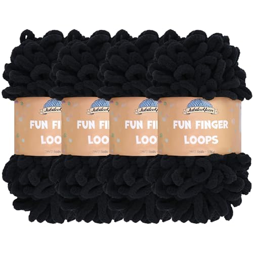 JubileeYarn Fun Fingerschlaufen-Garn, 100 g/Knäuel, Jumbo-Polyester, Schwarz, 4 Knäuel JubileeYarn Fun Fingerschlaufen-Garn, 100 g/Knäuel, Jumbo-Polyester, Schwarz, 4 Knäuel von BambooMN