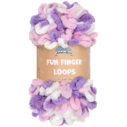 JubileeYarn Fun Fingerschlaufen-Garn, 100 g/Knäuel, Jumbo-Polyester, Violett, Rosa, Weiß, 1 Knäuel von BambooMN