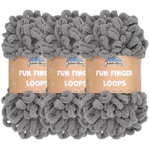 JubileeYarn Fun Fingerschlaufen-Garn, Jumbo-Polyester, 100 g/Knäuel, Grau, 3 Knäuel von BambooMN