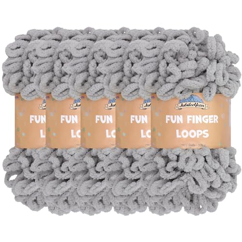 JubileeYarn Fun Fingerschlaufen-Garn, Polyester, Jumbo-Gewicht, 100 g/Knäuel, Hellgrau, 5 Knäuel von BambooMN