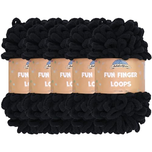 JubileeYarn Fun Fingerschlaufen-Garn, Polyester, Jumbo-Gewicht, 100 g/Knäuel, Schwarz, 5 Knäuel von BambooMN