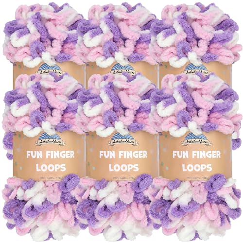 JubileeYarn Fun Fingerschlaufen-Garn, Polyester, Jumbo-Gewicht, 100 g/Knäuel, Violett, Rosa, Weiß, 6 Knäuel von BambooMN