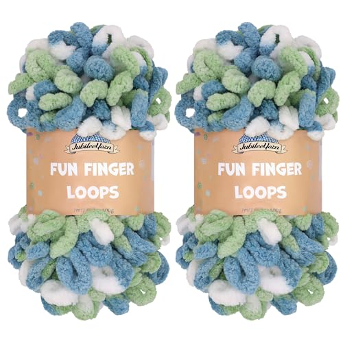 JubileeYarn Fun Fingerschlaufen-Garn, Polyester, Jumbo-Gewicht, 100 g/Knäuel, mehrfarbig, Blaugrün, 2 Knäuel von BambooMN