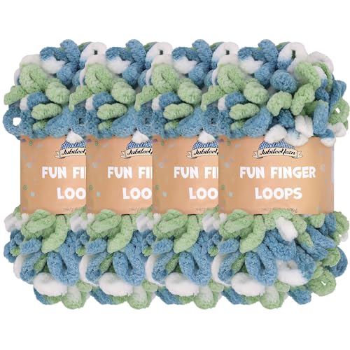 JubileeYarn Fun Fingerschlaufen-Garn, Polyester, Jumbo-Gewicht, 100 g/Knäuel, mehrfarbig, Blaugrün, 4 Knäuel von BambooMN