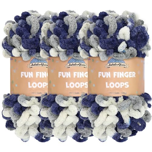 JubileeYarn Fun Fingerschlaufen-Garn, Polyester, Jumbo-Gewicht, 100 g/Knäuel, mehrfarbig, Marineblau, 3 Knäuel von BambooMN