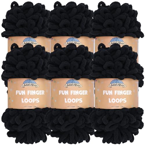 JubileeYarn Fun Fingerschlaufen-Garn, Schwarz, 6 Knäuel von BambooMN