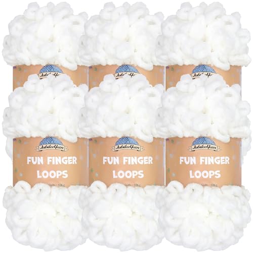 JubileeYarn Fun Fingerschlaufen-Garn, Polyester, Jumbo-Gewicht, 100 g/Knäuel, Weiß, 6 Knäuel von BambooMN