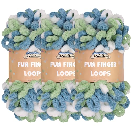 JubileeYarn Fun Fingerschlaufen-Garn – Polyester Jumbo Gewicht Loop Garn – 100 g/Knäuel – Mehrfarbig blau grün – 3 Knäuel von BambooMN