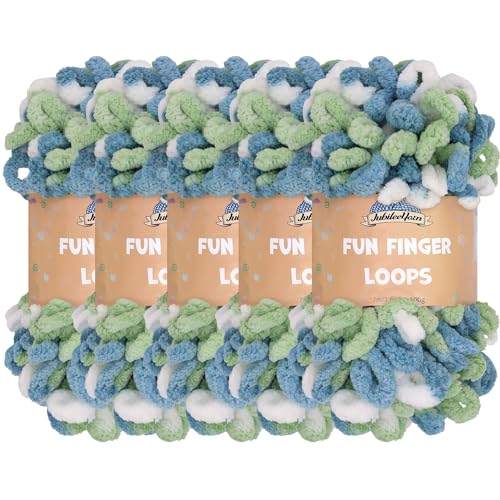 JubileeYarn Fun Fingerschlaufen-Garn – Polyester Jumbo Weight Loop Garn – 100 g/Knäuel – Mehrfarbig blau grün – 5 Knäuel JubileeYarn Fun Fingerschlaufen-Garn – Polyester Jumbo Weight Loop Garn – 100 g/Knäuel – Mehrfarbig blau grün – 5 Knäuel von BambooMN