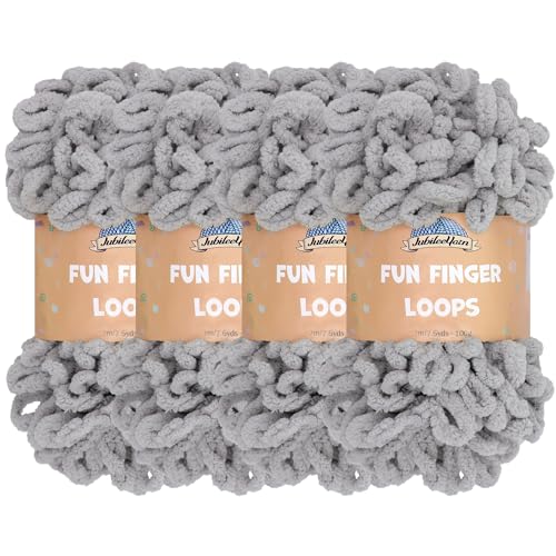 JubileeYarn Fun Fingerschlaufen-Garn – Polyester Jumbo Weight Loop Garn – 100g/Knäuel – Hellgrau – 4 Knäuel JubileeYarn Fun Fingerschlaufen-Garn – Polyester Jumbo Weight Loop Garn – 100g/Knäuel – Hellgrau – 4 Knäuel von BambooMN