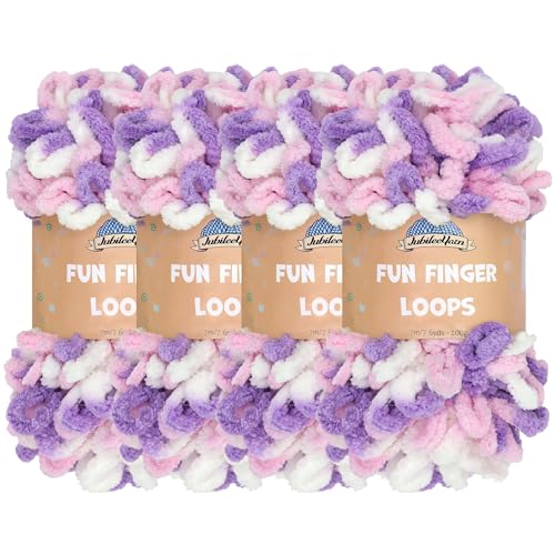JubileeYarn Fun Fingerschlaufen-Garn – Polyester Jumbo Weight Loop Garn – 100g/Knäuel – Lila Rosa Weiß – 4 Knäuel von BambooMN