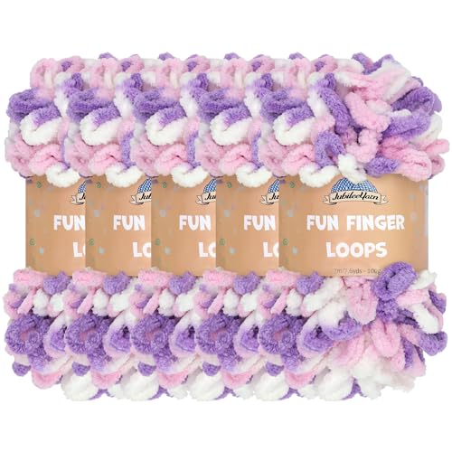 JubileeYarn Fun Fingerschlaufen-Garn – Polyester Jumbo Weight Loop Garn – 100g/Knäuel – Lila Rosa Weiß – 5 Knäuel von BambooMN