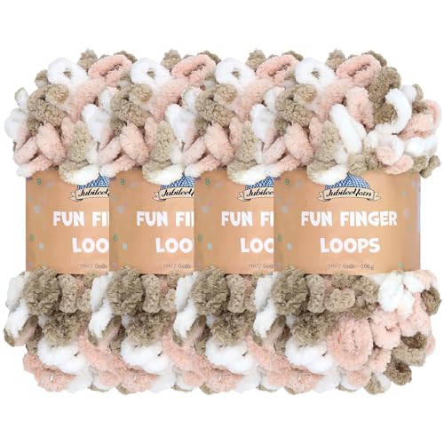 JubileeYarn Fun Fingerschlaufen-Garn – Polyester Jumbo Weight Loop Garn – 100g/Knäuel – Pink Braun Weiß – 4 Knäuel von BambooMN