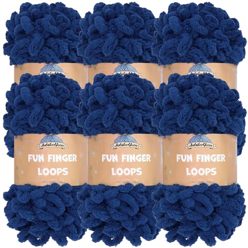 JubileeYarn Fun Fingerschlaufen-Garn für Häkeln & Stricken, Marineblau, 6 Knäuel von BambooMN