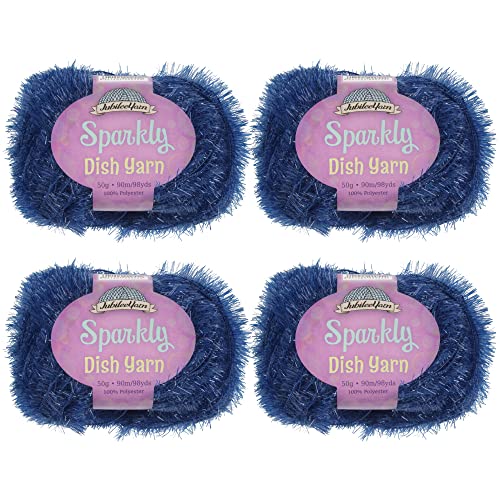 JubileeYarn Sparkly Dish Scrubby-Garn, 50 g/Knäuel, Kamm-Polyester, Dunkelblau, 4 Knäuel von BambooMN