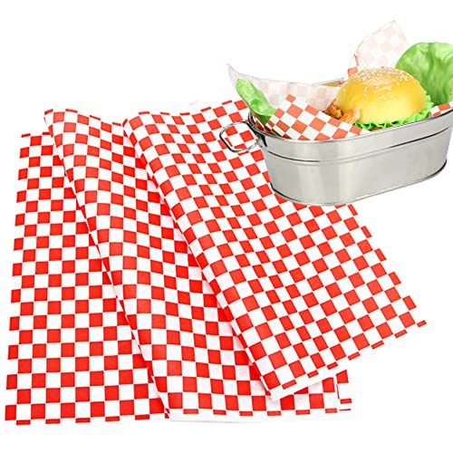 100 Blatt rot & weiß kariertes Deli-Papier Blätter Papier Lebensmittel Geschenkpapier Sandwich Packpapier fettbeständig Burger Lebensmittel Korb Liner (30,5 x 30,5 cm), M, (WTTK01442) von Bamboopack
