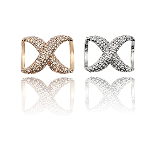2 Stück goldene + silberne Strass-eingelegte Schal-Ringschnalle, hohle Seide, Schal-Verschluss, Clips, Ringe, Verschluss, Kleiderhalter, Schmuckzubehör für Frauen, Mädchen, Damen 2 Stück goldene + silberne Strass-eingelegte Schal-Ringschnalle, hohle Seide, Schal-Verschluss, Clips, Ringe, Verschluss, Kleiderhalter, Schmuckzubehör für Frauen, Mädchen, Damen von Bamboopack