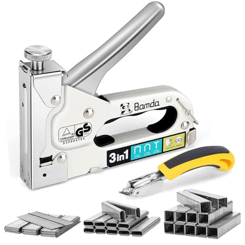 Bamda Heftpistole - 3 in 1 Schwerlast Heftpistole mit 2100 Heftklammern und Klammerentferner, Polsterheftpistole für Holz, Kabelheftung, Tischlerei, Dekoration von Bamda