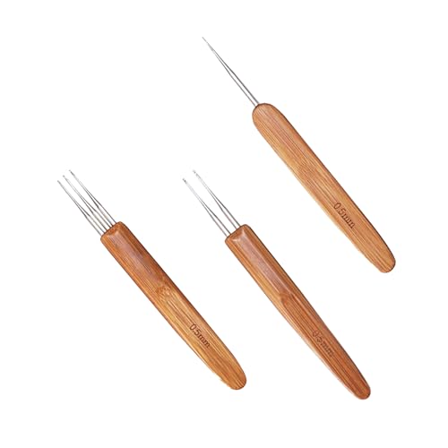 Bamyli 3 Stück 0,5 mm Dreadlock Häkelnadel Set, Bambus Nadel Weben Häkeln, Dreadlock-Haken für Haare, Zöpfe, Perücken, mehr von Bamyli