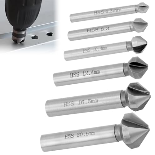 Bamyli 6 Stück Kegelsenker Set, 6.3-20.5 mm 90° HSS Senker Metall Entgrater, Drei-Schneiden Hochgeschwindigkeitsstahl Senkerbohrer für Präzises Bohren in Holz, Metall Kunststoff von Bamyli