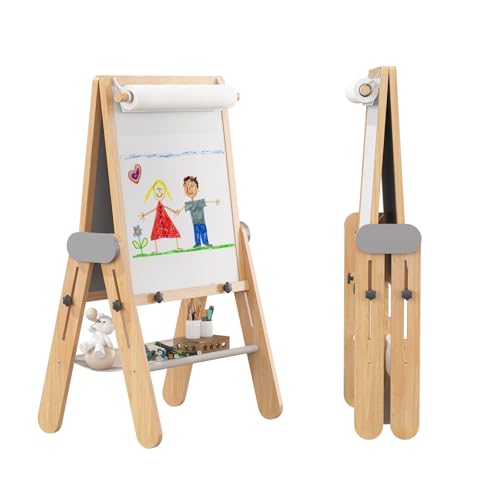 BanaSuper 3-in-1 Kinder Staffelei Magnetische Tafel & Whiteboard mit XXL Malfläche | Höhenverstellbar (90-110 cm), Klappbar & 80% Vormontiert | Kunst Staffelei für Kinder, Grau von BanaSuper