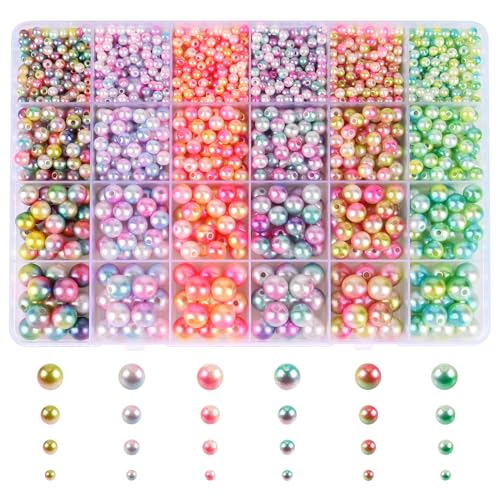 Banaone Bunte Perlen zum Auffädeln 1890 Stück 6 Farben mit Loch 4/6/8/10mm, Perlen zum Basteln für Armbänder Ohrringe Halskette Schmuckherstellung Schmuck Selber Machen von Banaone